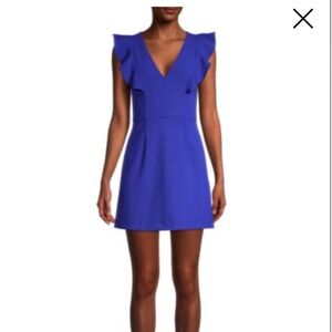 NWT blue dress by French Connection with ruffle detail flutter sleeves; sz 2/XXS